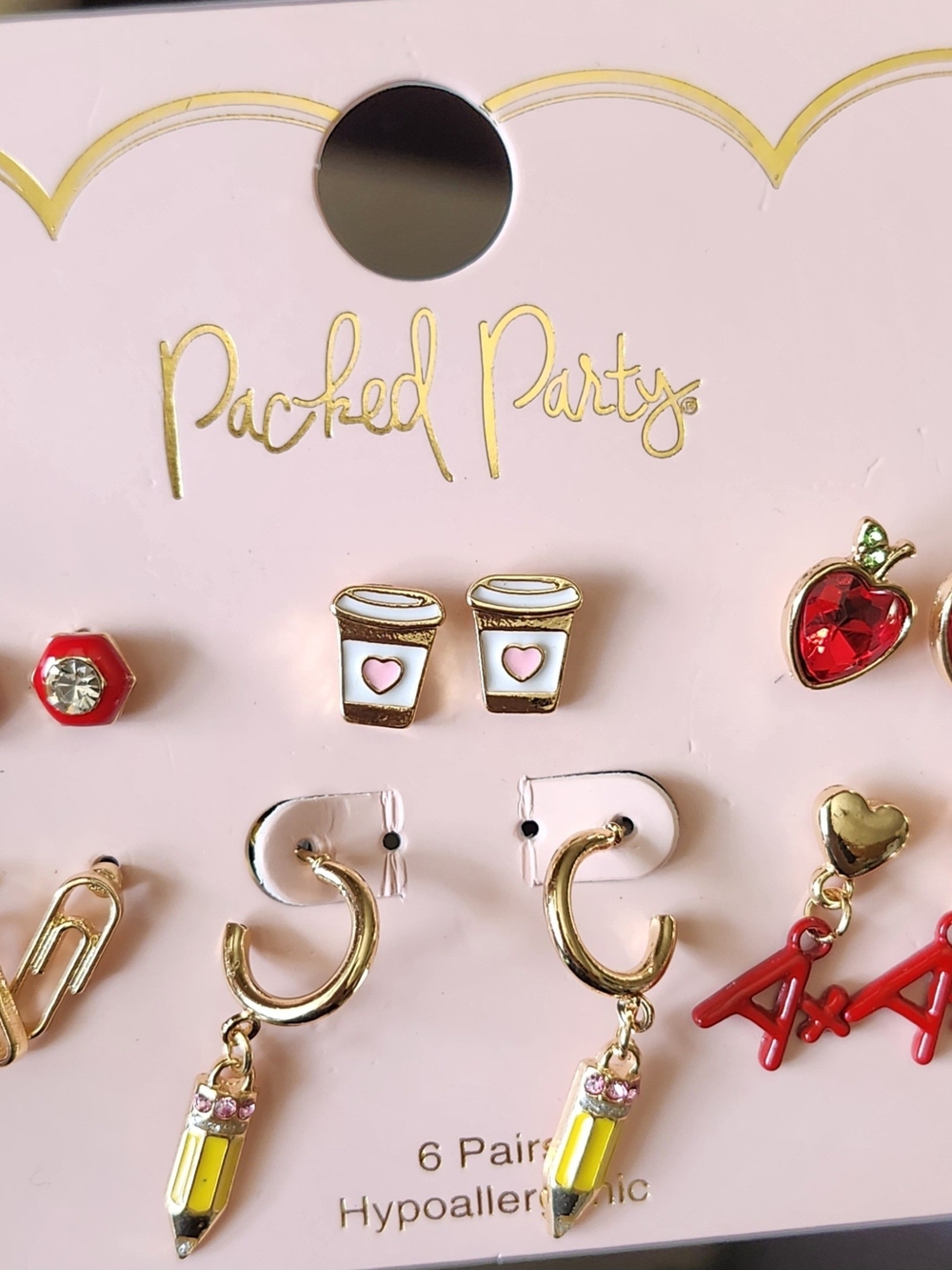 Packed Party Pink, Gold and Red  Earring Set - 6 Pairs